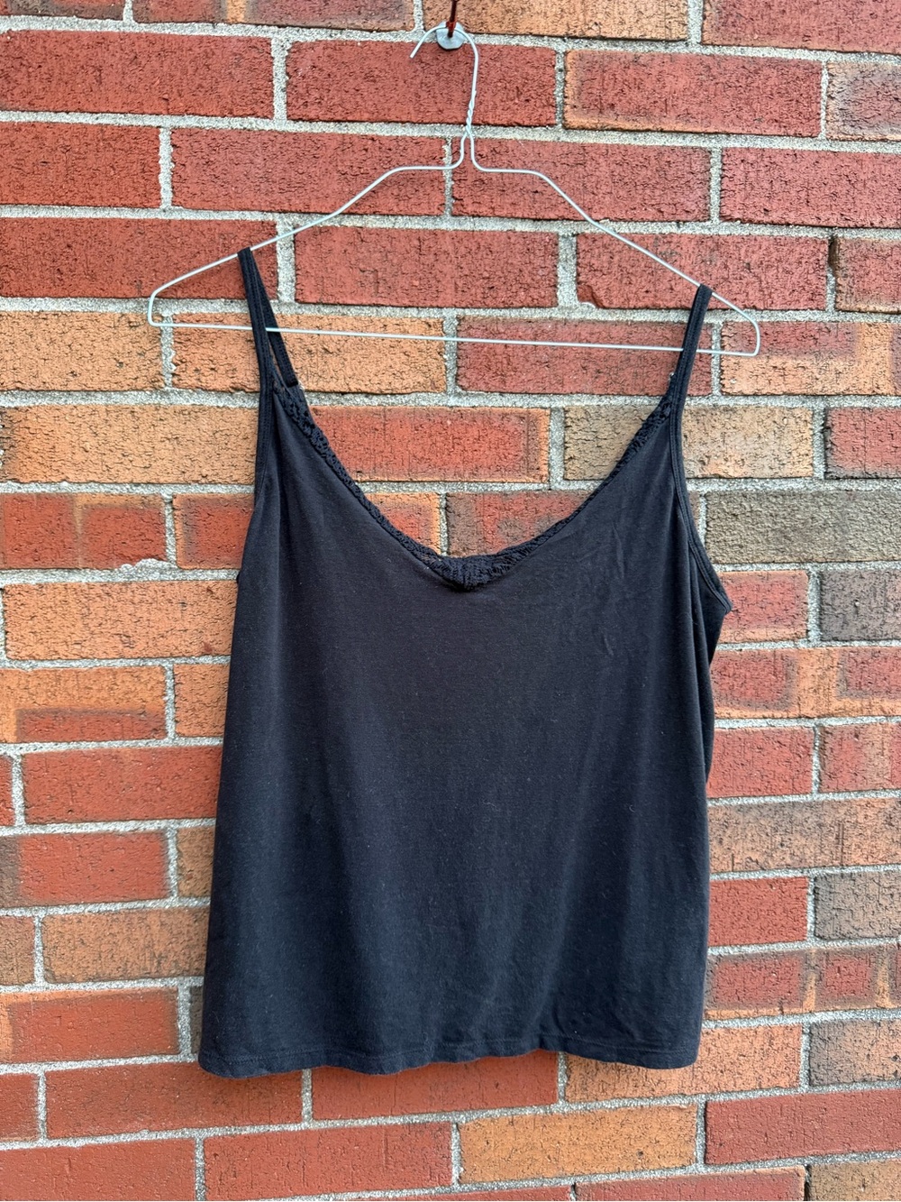 Synergy Organic Clothing Black Lace Trim Adjustable Strap Cami Tank Top XL